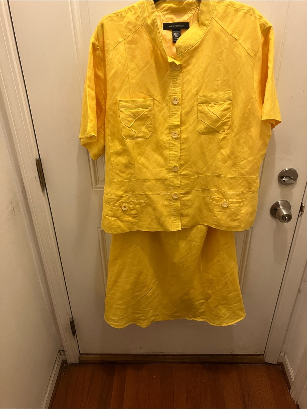 Ashley Stewart Yellow Linen Button-Front Top with skirt